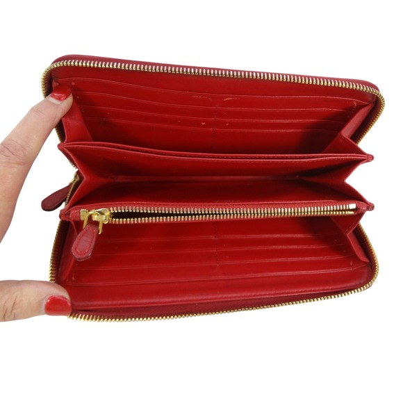 Prada Vitello Red Leather Zip Around Long Continental Wallet - Picture 8 of 13